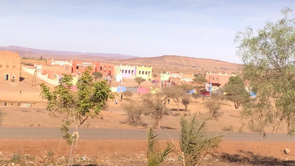 Oumjrane village overview showing traditional Berber architecture and desert landscape